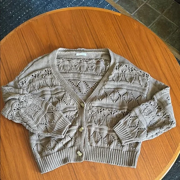 Brown Ribbed Cardigan with Geometric Design - Picture 3 of 6